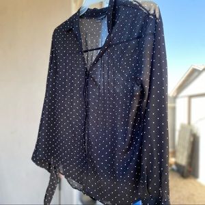 Black polka dot button up ladies shirt